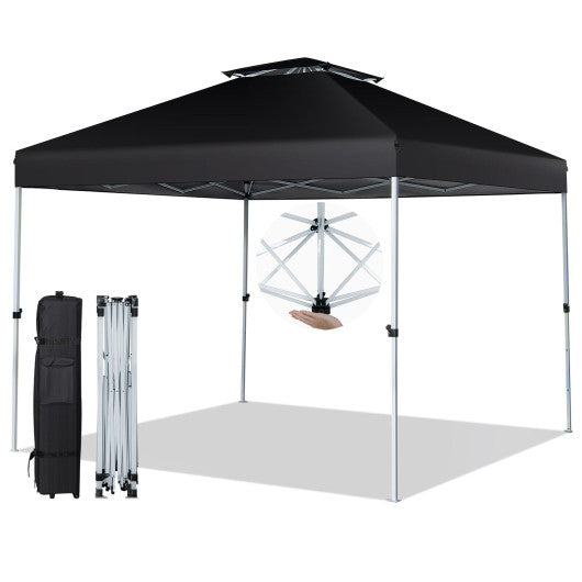 2-Tier 10 x 10 Feet Pop-up Canopy Tent with Wheeled Carry Bag-Black - PrepTakers - Survival Guide Information & Products