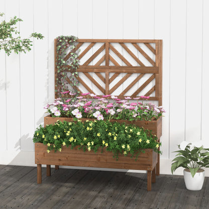 2-Tier Raised Garden Bed with Trellis-Brown - PrepTakers - Survival Guide Information & Products