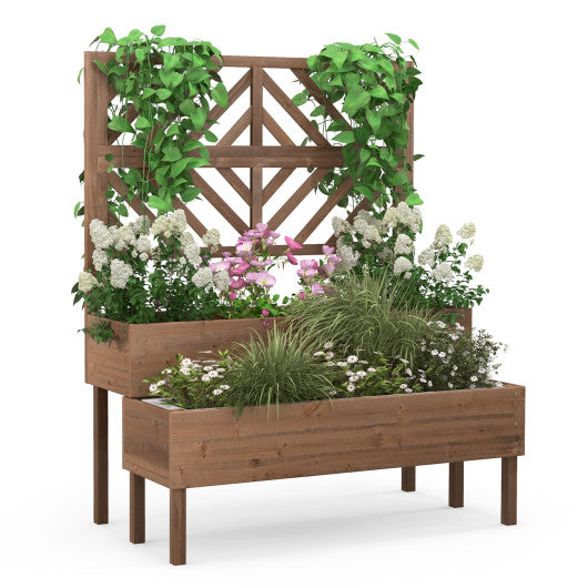 2-Tier Raised Garden Bed with Trellis-Brown - PrepTakers - Survival Guide Information & Products