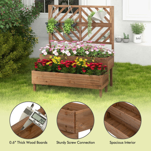 2-Tier Raised Garden Bed with Trellis-Brown - PrepTakers - Survival Guide Information & Products