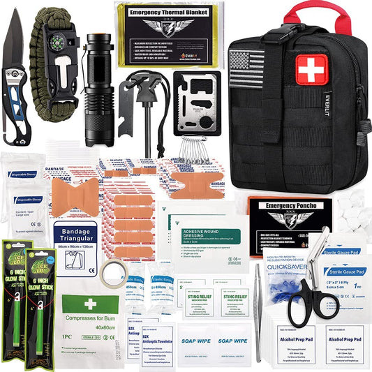EVERLIT 250 Pieces Survival First Aid Kit IFAK EMT Molle Pouch Survival Kit Outdoor Gear Emergency Kits Trauma Bag for Camping Boat Hunting Hiking Home Car Earthquake and Adventures - PrepTakers - Survival Guide Information & Products