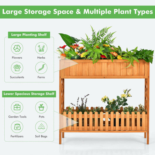 2-Tier Raised Garden Bed Elevated Wood Planter Box for Vegetable Flower Herb - PrepTakers - Survival Guide Information & Products