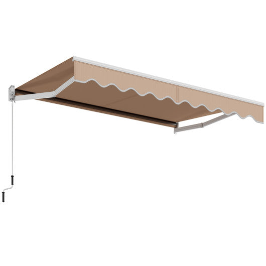 10 x 8.2 Feet Retractable Awning with Easy Opening Manual Crank Handle-Beige - PrepTakers - Survival Guide Information & Products