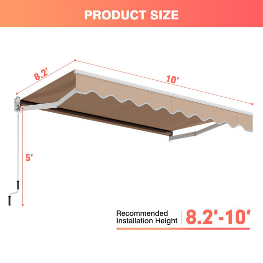 10 x 8.2 Feet Retractable Awning with Easy Opening Manual Crank Handle-Beige - PrepTakers - Survival Guide Information & Products