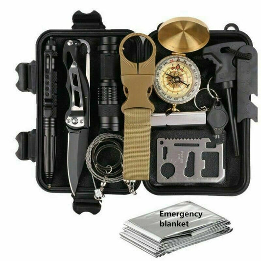 14 in 1 Outdoor Emergency Survival And Safety Gear Kit Camping Tactical Tools SOS EDC Case by VistaShops - PrepTakers - Survival Guide Information & Products